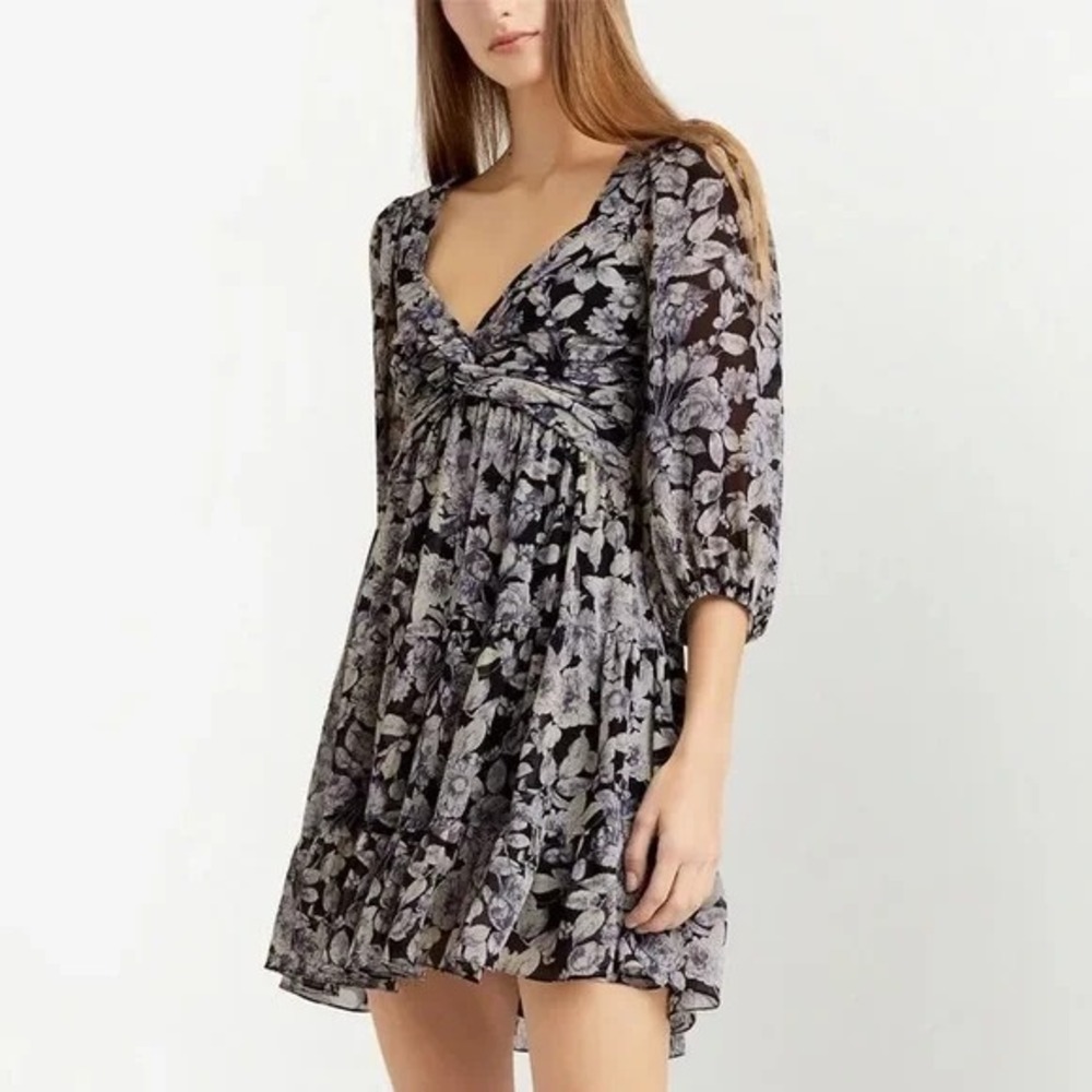 Cinq a Sept Harlie Floral Print Twist Front Balloon Sleeve Dress Size 6 Party